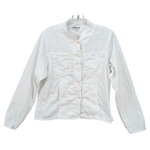 Iridium Button‎ Up Long Sleeve Top Pockets 100% Cotton White Minimalist Size XS